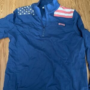 Vineyard Vines Blue Quarter-Zip Pullover with American Flag